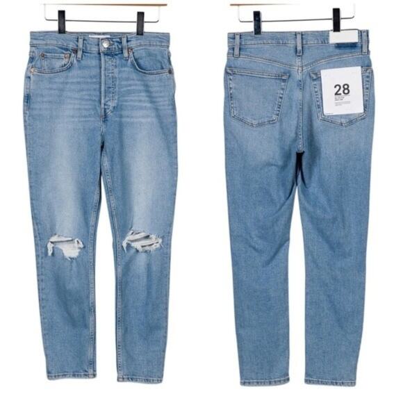 NWT RE/DONE 90s High Rise Ankle Crop Destroy Sanded Blue Size 28 - Picture 3 of 14